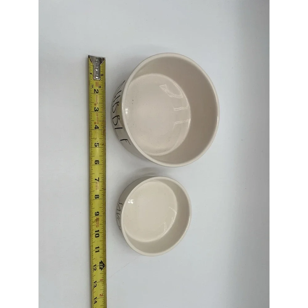 Rae Dunn NIBBLE & SAVOR Ceramic Pet Bowl Set Dog Cat Food Water Bowls